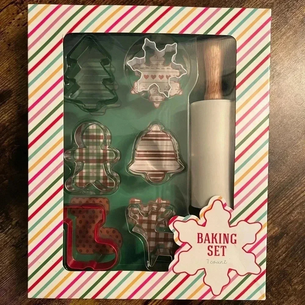Kids 7 piece baking set with cookie cutters & a rolling pin.